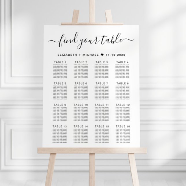 Stylish 16 Table Wedding Seating Chart Foam Board (Creator Uploaded)