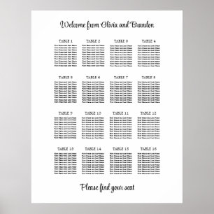 Stylish 16 Table Wedding Seating Chart Poster