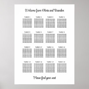 Stylish 16 Table Wedding Seating Chart Poster