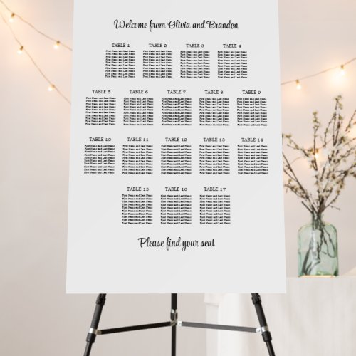 Stylish 17 Table Wedding Seating Chart Foam Board