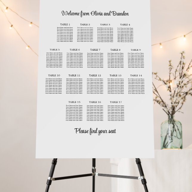 Stylish 17 Table Wedding Seating Chart Foam Board (In Situ (Stand))