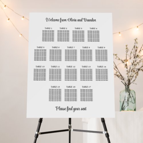 Stylish 17 Table Wedding Seating Chart Foam Board