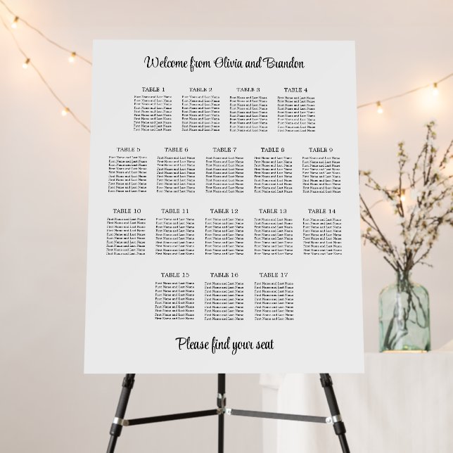 Stylish 17 Table Wedding Seating Chart Foam Board (In Situ (Stand))