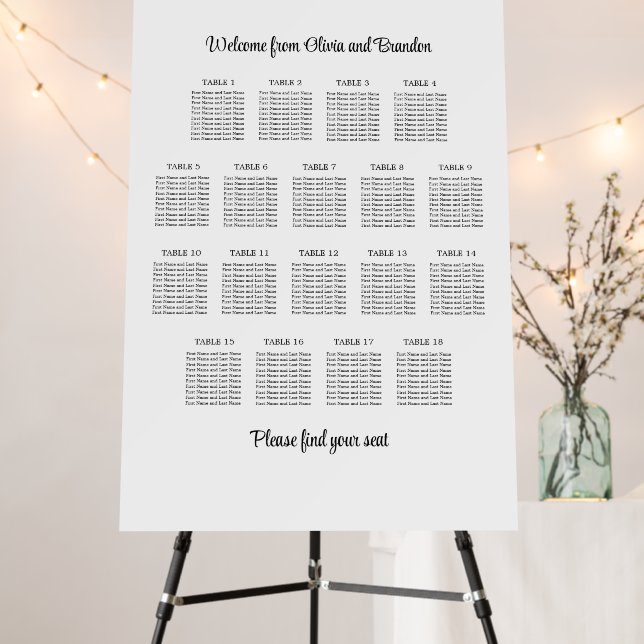 Stylish 18 Table Wedding Seating Chart Foam Board (In Situ (Stand))