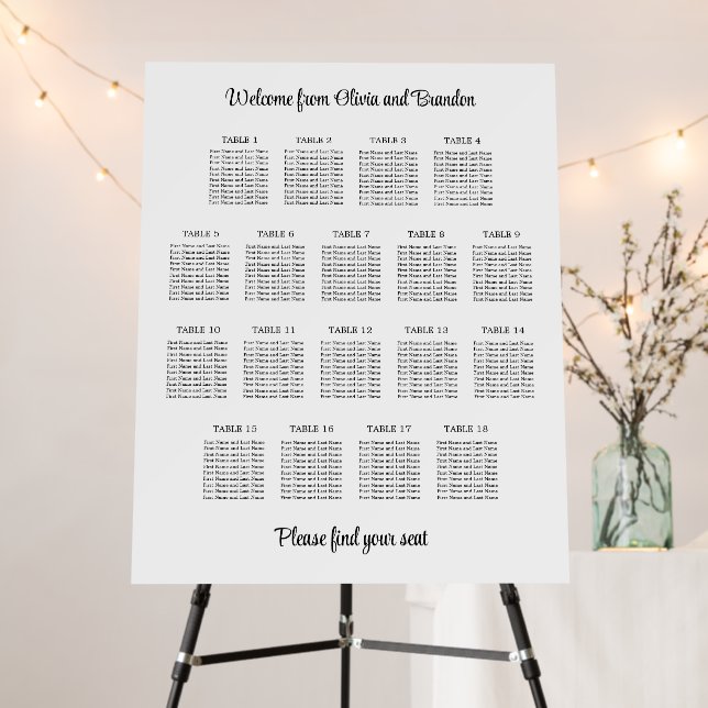 Stylish 18 Table Wedding Seating Chart Foam Board (In Situ (Stand))