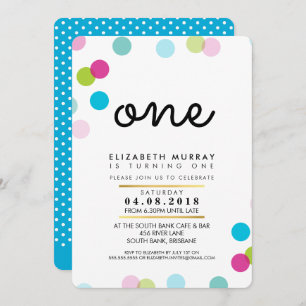 STYLISH 1ST birthday party INVITE bright confetti