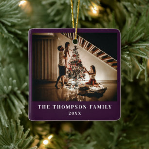 Stylish 2023 Family Photo Minimalist Purple Modern Ceramic Ornament