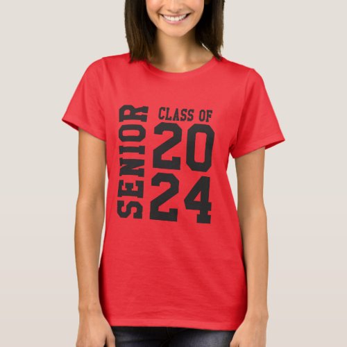 Stylish 2024 Senior Bold School Logo Red T_Shirt