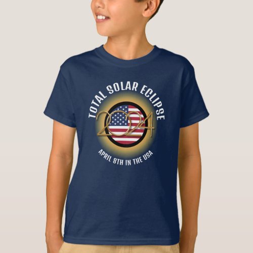 Stylish 2024 TOTAL SOLAR ECLIPSE USA Flag Kids T_Shirt