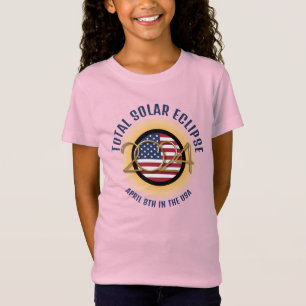 Stylish 2024 TOTAL SOLAR ECLIPSE USA Flag Kids T-Shirt