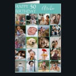 Stylish 20 Photo Collage Birthday | Any Age Card<br><div class="desc">This modern photo collage birthday card is for everyone, grandparents, parents, siblings, cousins, aunts, uncles, and friends . The card features 20 of your most loved pictures and is an alternative way to display those you love, the background is teal, the text reads 'HAPPY 50 BIRTHDAY ARCHIE''. The font style,...</div>