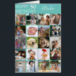 Stylish 20 Photo Collage Birthday | Any Age Card<br><div class="desc">This modern photo collage birthday card is for everyone, grandparents, parents, siblings, cousins, aunts, uncles, and friends . The card features 20 of your most loved pictures and is an alternative way to display those you love, the background is teal, the text reads 'HAPPY 50 BIRTHDAY ARCHIE''. The font style,...</div>
