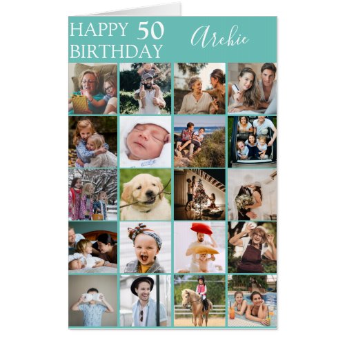 Stylish 20 Photo Collage Birthday  Any Age Card