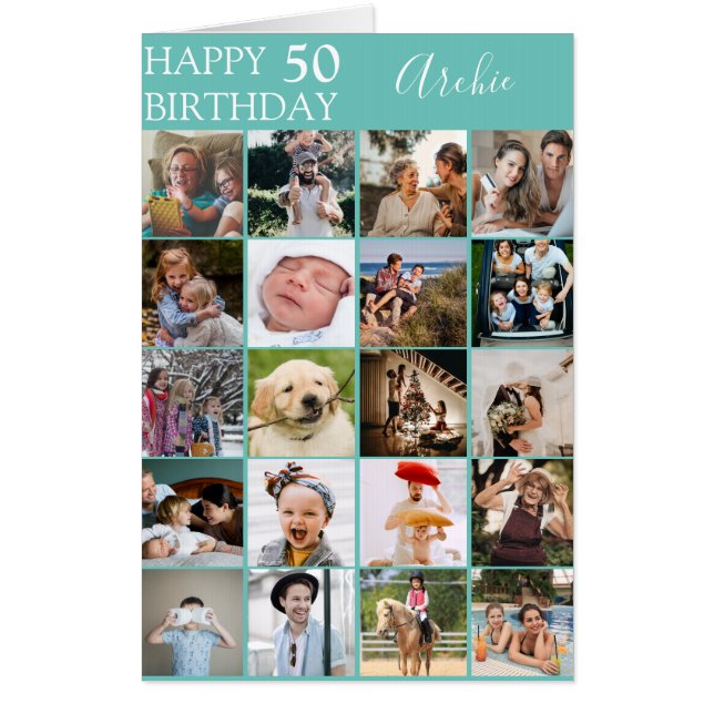 Stylish 20 Photo Collage Birthday | Any Age Card (Front)