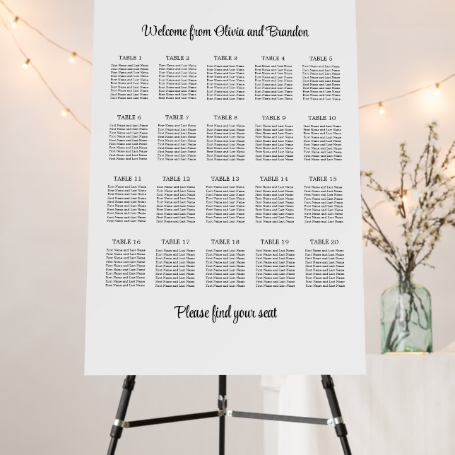 Stylish 20 Table Wedding Seating Chart Foam Board (In Situ (Stand))