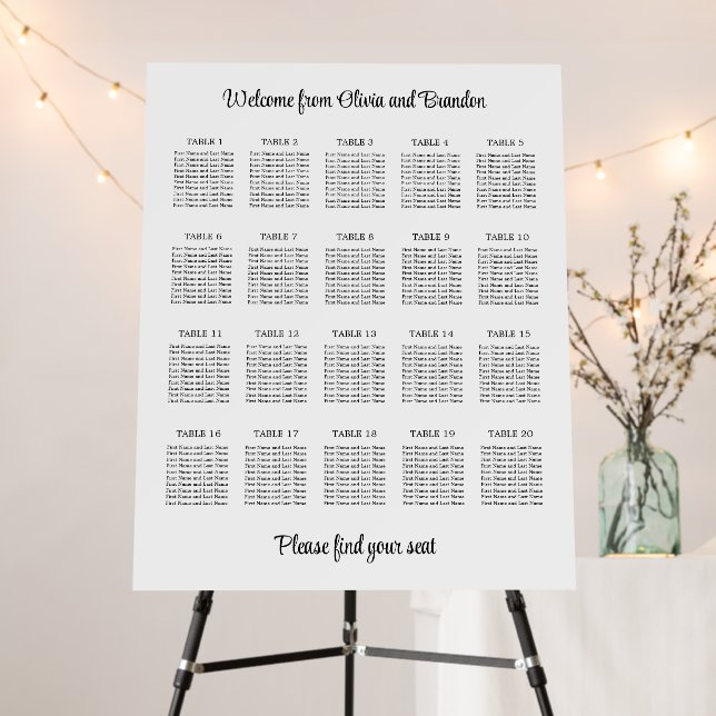 Stylish 20 Table Wedding Seating Chart Foam Board (In Situ (Stand))