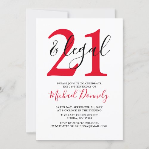 Stylish 21  Legal Red Birthday Party Invitation