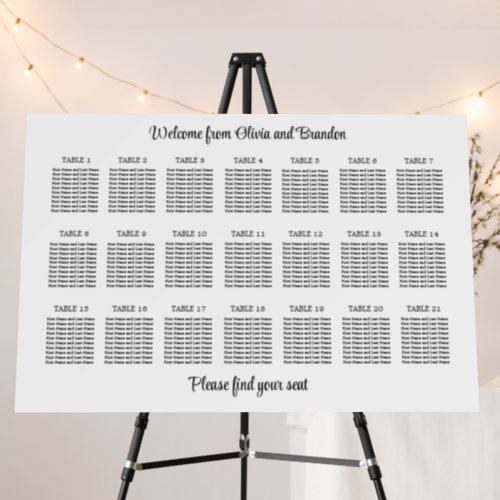 Stylish 21 Table Wedding Seating Chart Foam Board