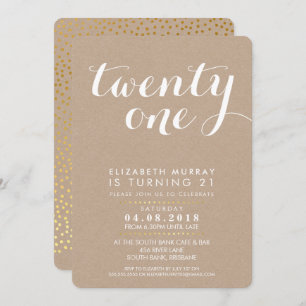 STYLISH 21st birthday party INVITE white on kraft