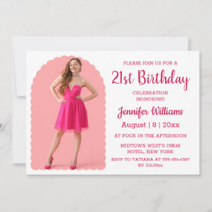 stylish 21st birthday pink script minimalist photo invitation