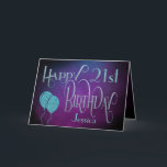 Stylish 21st Name Purple Teal Happy Birthday Card<br><div class="desc">A stylish design with a magical and mystical vibe to send 21st birthday greetings. Happy Birthday is set in an decorative script typography in shades of blue, and the age is in a cordinating typeface along with your recipient’s name, on a watercolor style background in shades of purple. You can...</div>
