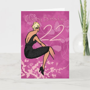 Stylish 22nd Birthday Card - Modern Female In Blac