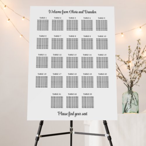 Stylish 23 Table Wedding Seating Chart Foam Board