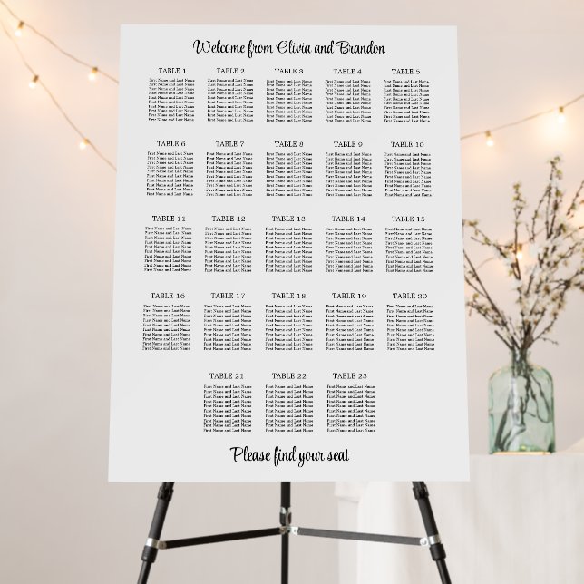 Stylish 23 Table Wedding Seating Chart Foam Board (In Situ (Stand))
