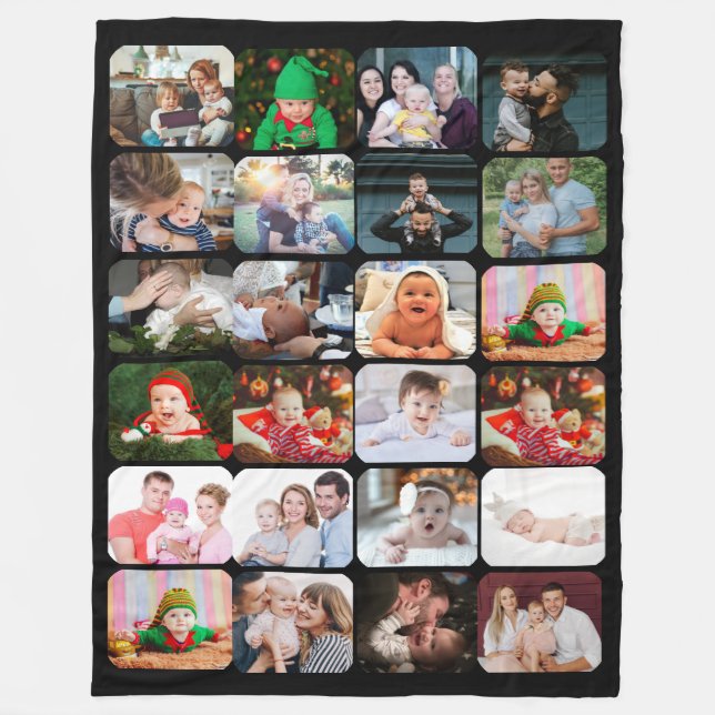 Stylish 24 Photo Collage Black Fleece Blanket (Front)