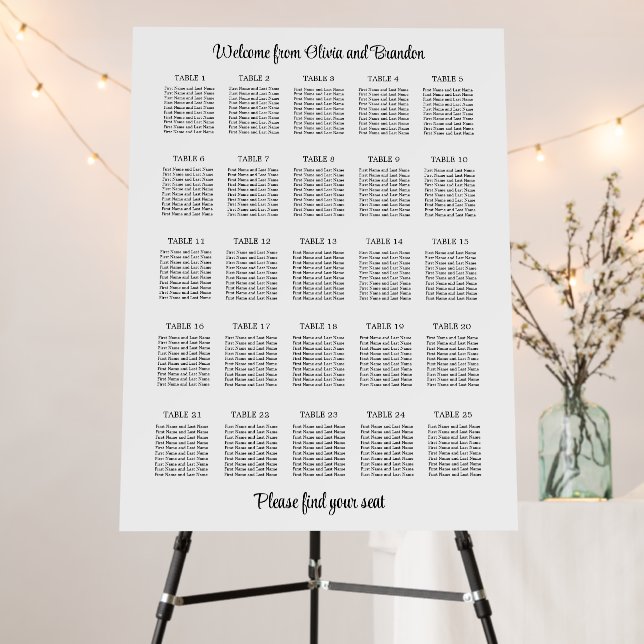Stylish 25 Table Wedding Seating Chart Foam Board (In Situ (Stand))