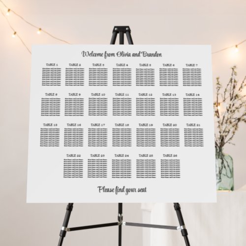 Stylish 26 Table Wedding Seating Chart Foam Board