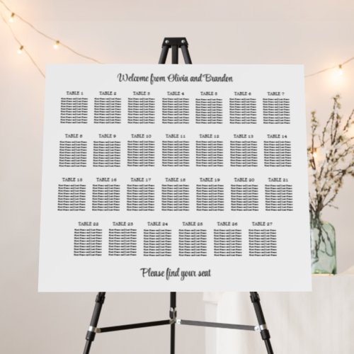 Stylish 27 Table Wedding Seating Chart Foam Board