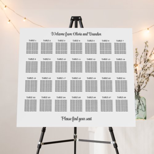 Stylish 28 Table Wedding Seating Chart Foam Board