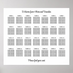 Stylish 28 Table Wedding Seating Chart Poster