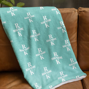 Stylish 2-letter Monogram allover light-teal Fleece Blanket