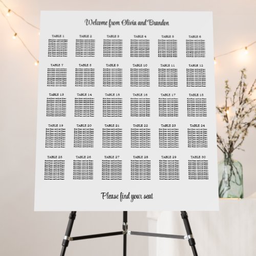 Stylish 30 Table Wedding Seating Chart Foam Board