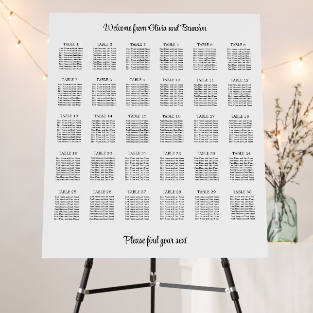 Stylish 30 Table Wedding Seating Chart Foam Board (In Situ (Stand))