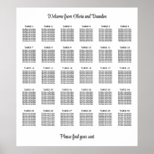 Stylish 30 Table Wedding Seating Chart Poster