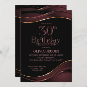 Stylish 30th Birthday Black and Pink Party Invitation