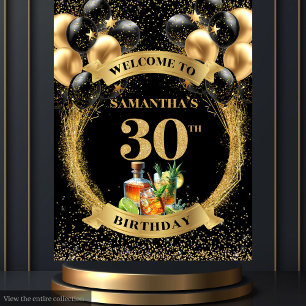 Stylish 30th Birthday Black Gold Tapestry