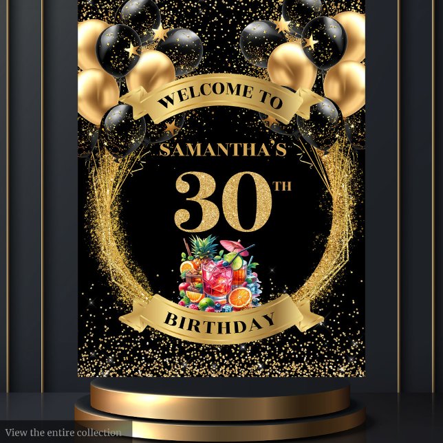 Stylish 30th Birthday Black Gold Whiskey Tapestry (Stylish 30th Birthday Black Gold Whiskey Tapestry)