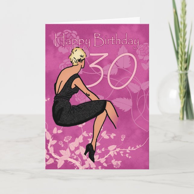Stylish 30th Birthday Card - Modern Female In Blac (Front)