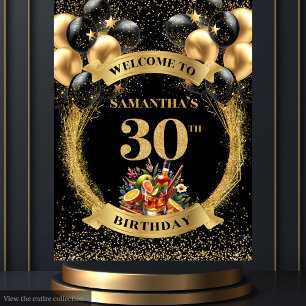 Stylish 30th Birthday Cocktail Whiskey Banner Tapestry