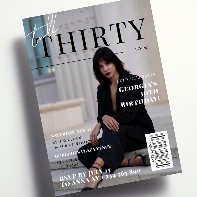Stylish 30th Birthday Custom Photo Magazine Cover Invitation (Creator Uploaded)