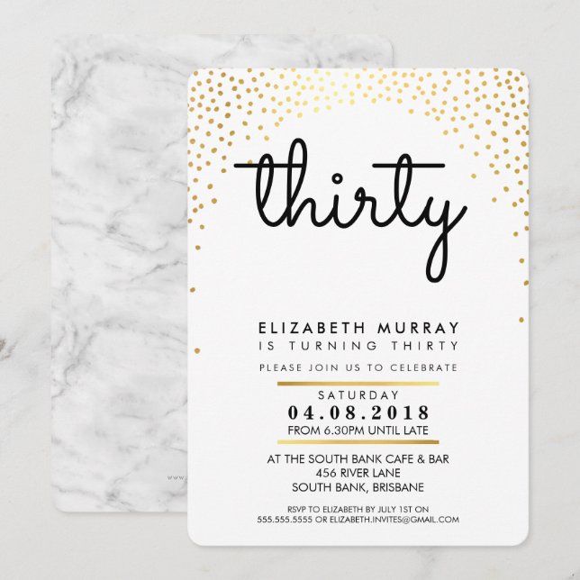 STYLISH 30TH birthday party INVITE gold confetti (Front/Back)
