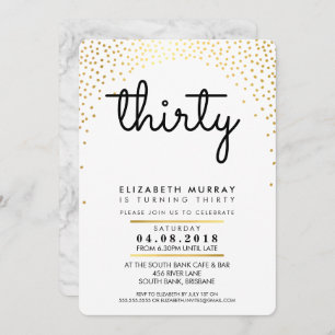 STYLISH 30TH birthday party INVITE gold confetti