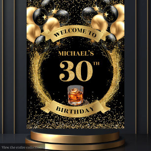 Stylish 30th Man Birthday Whiskey Photo Backdrop