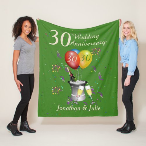 Stylish 30th Wedding Anniversary Celebration Green Fleece Blanket