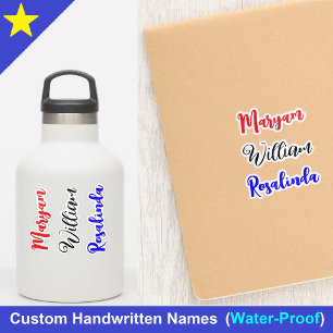 Stylish 3 Names, Custom Text Script Water Bottle  Sticker