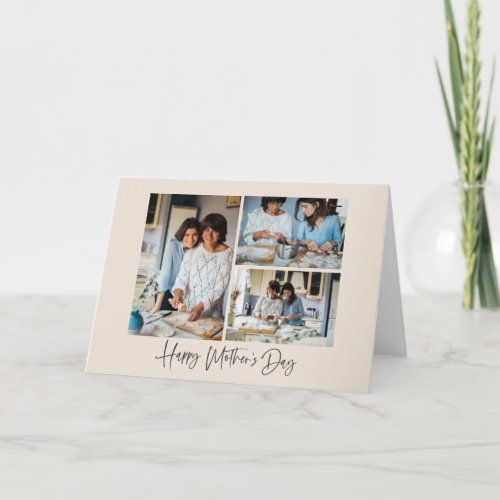 Stylish 3 Photo Collage Calligraphy Mothers Day  Card